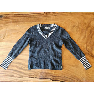 Kids Smartwool Gray V-Neck 100% Merino Wool Sweater L with White Stripes